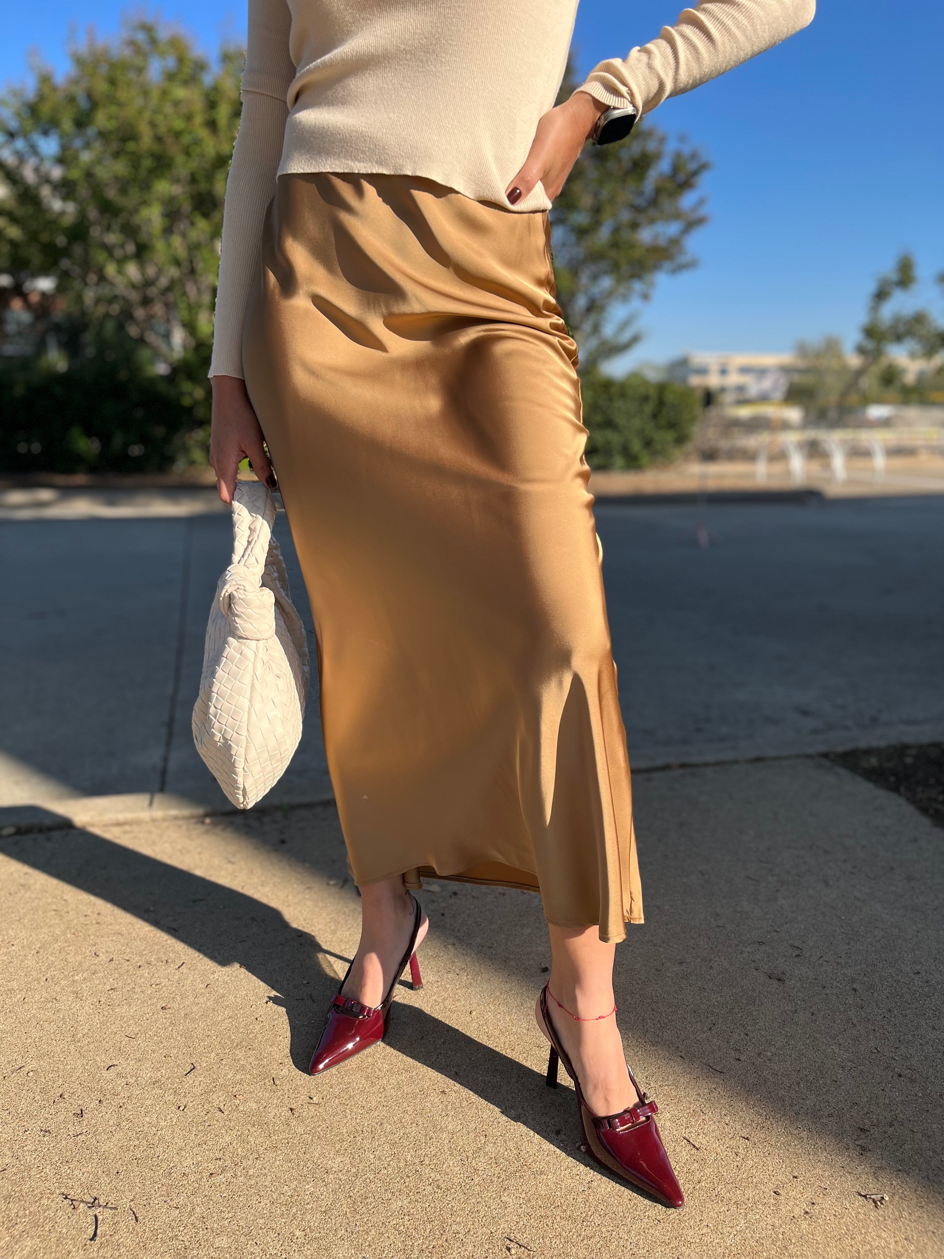 Golden satin skirt