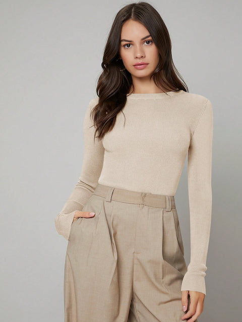 Nude long sleeve basic top