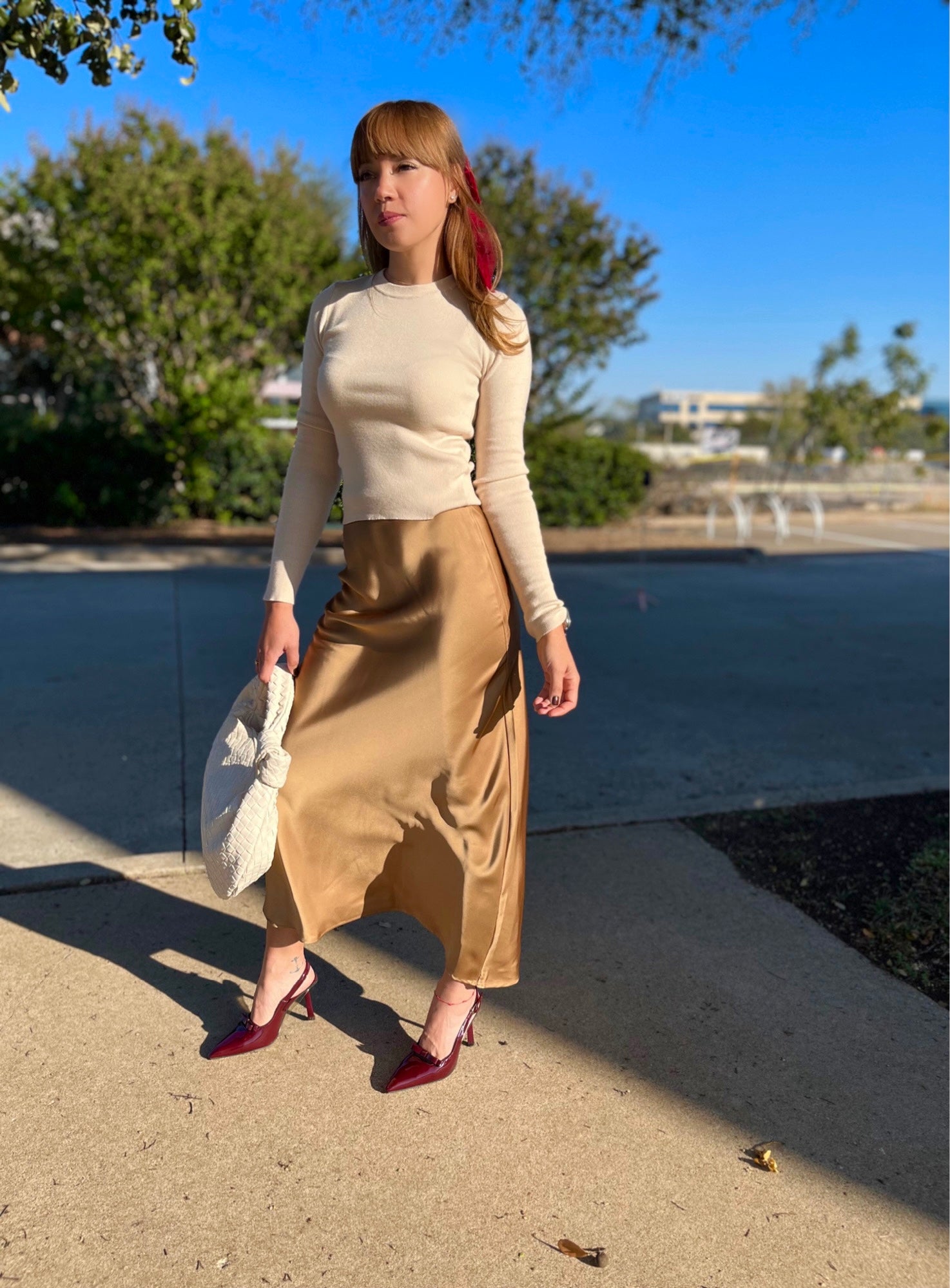 Golden satin skirt