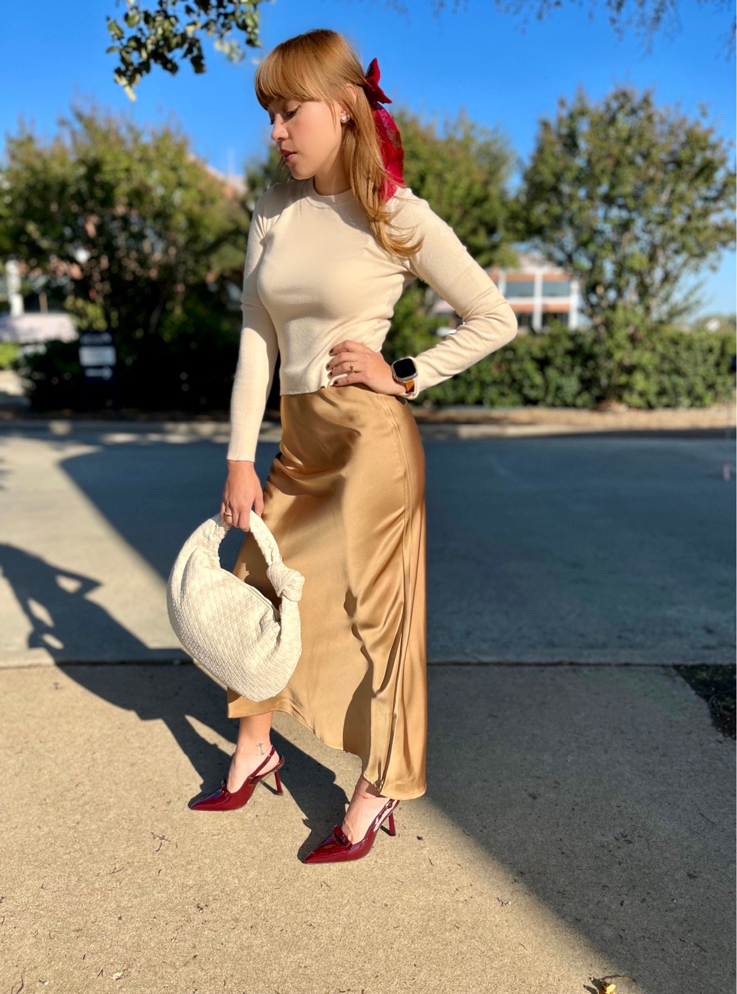 Golden satin skirt